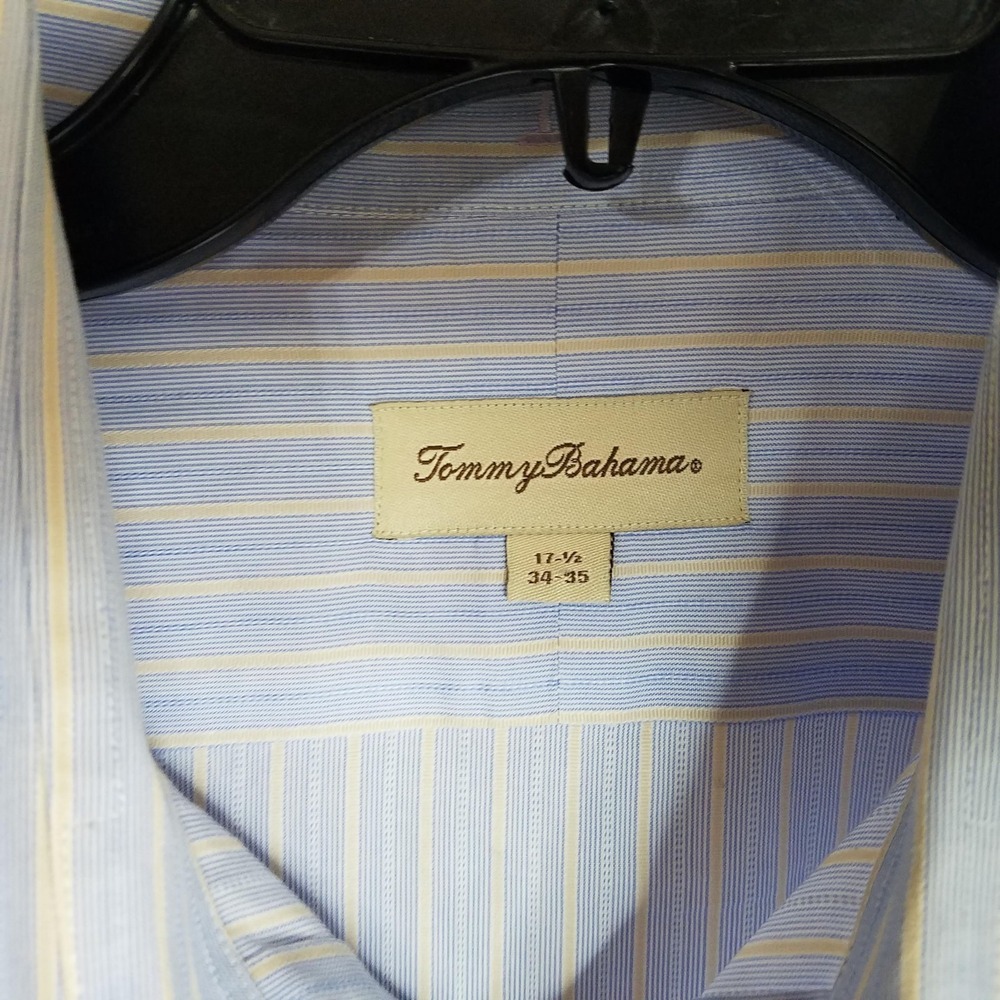 Tommy Bahama Mens Blue Beige Striped Button Front L/S Shirt SZ 17.5 34-35 N426 - Picture 4 of 6